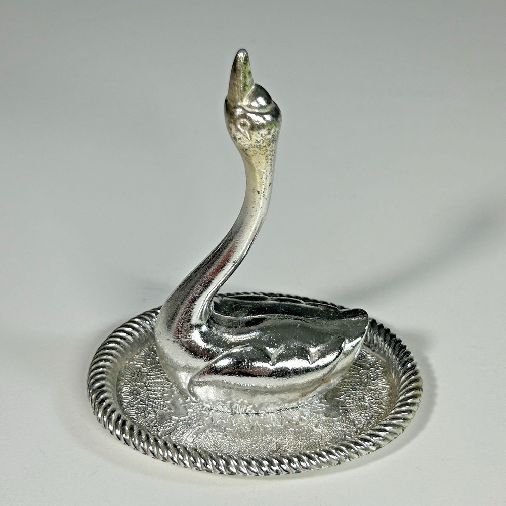 Vintage Swan Silver Plated Ring Holder Trinket Tray Hong Kong READ